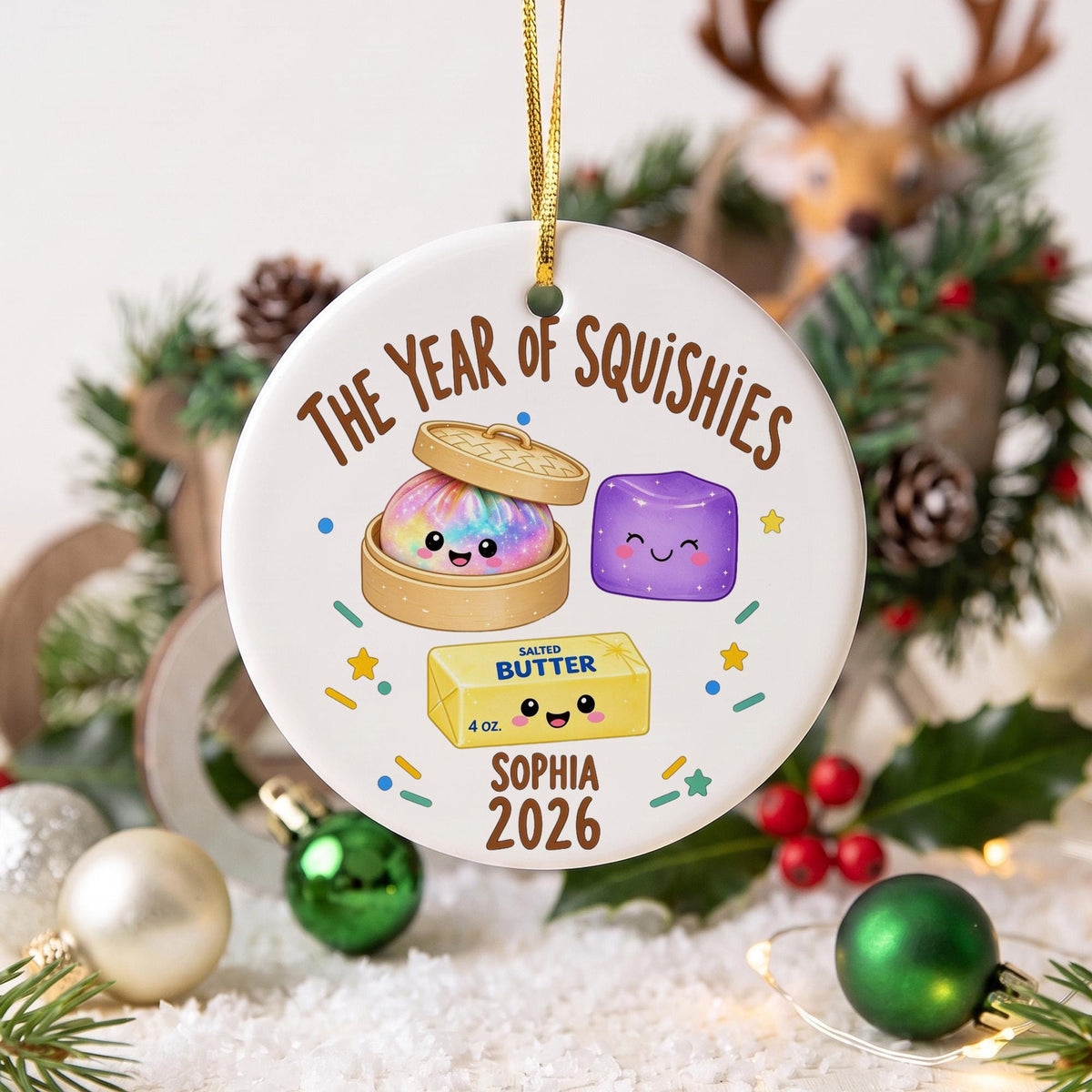 Custom Squishy Ornament with Name, Personalized Christmas Ornament, The Year of Squishies Tree Decor, Holiday Gift for Kids and Collectors