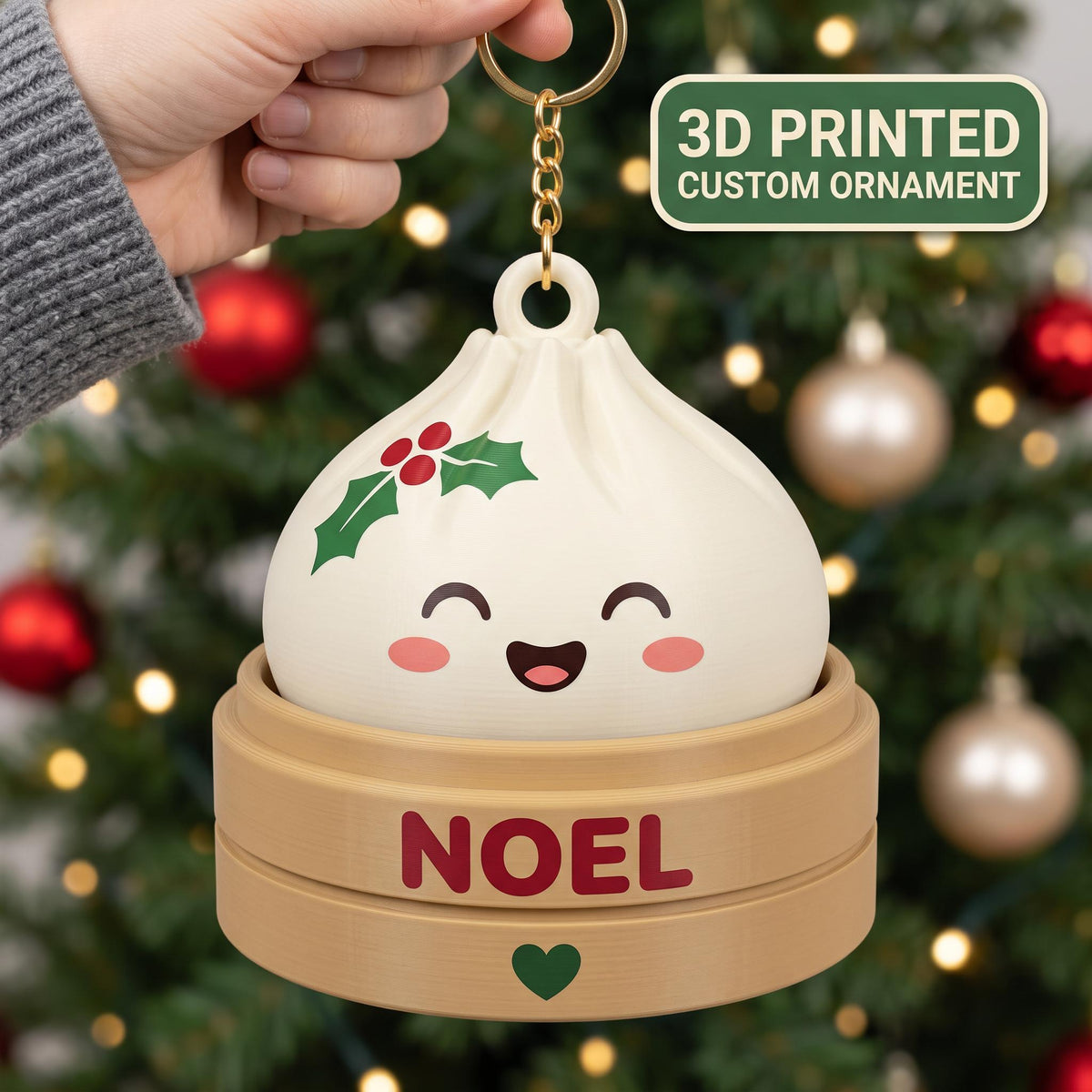 Personalized Squishy Dumpling Ornament, Dumpling 3D Printed Keychain, Squishy Keychain Charm, Kawaii Bao Steamer, Christmas 2026