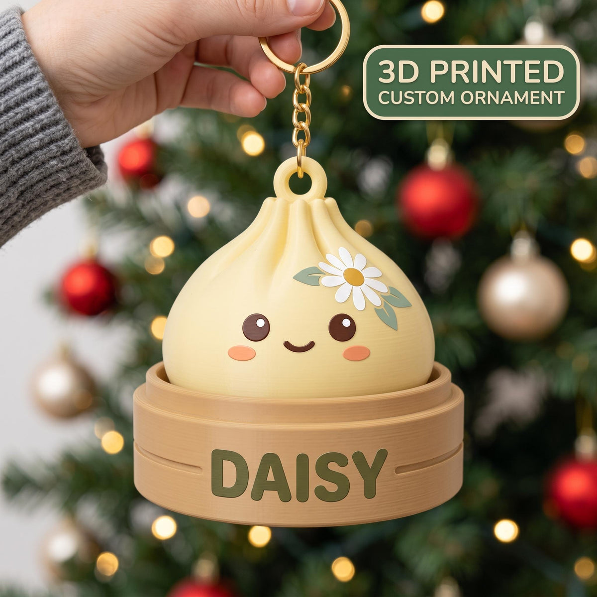 Personalized Squishy Dumpling Ornament, Dumpling 3D Printed Keychain, Squishy Keychain Charm, Kawaii Bao Steamer, Christmas 2026