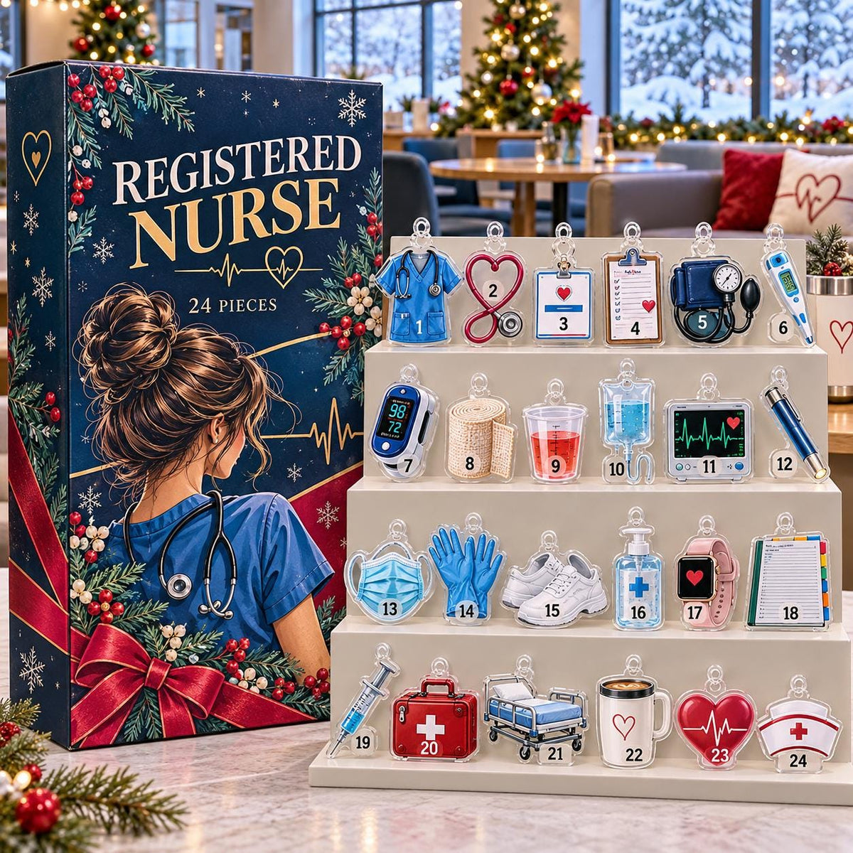 Registered Nurse Advent Calendar HG, 24 Acrylic Hanging Ornaments, Profession Christmas Countdown, Career Keepsake Gift